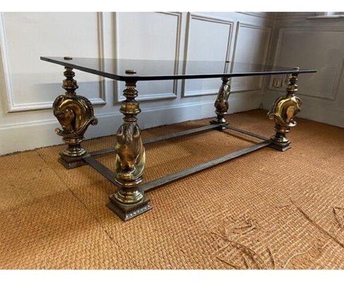 Bronze Coffee Table with Horse Heads-JG-1293749