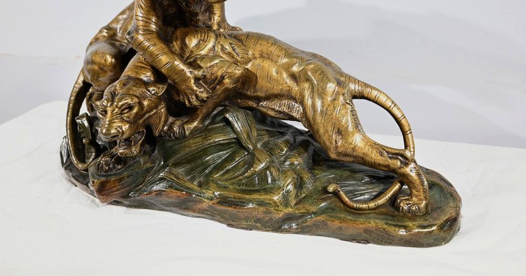 Bronze Combat de Tigres from E. Drouot, 1890s-RVK-1777907