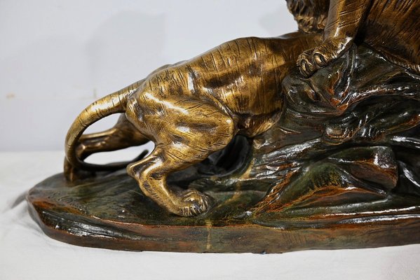 Bronze Combat de Tigres from E. Drouot, 1890s-RVK-1777907