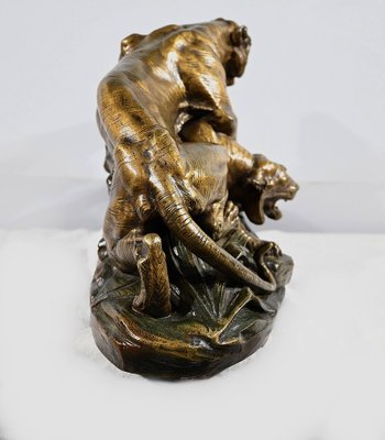 Bronze Combat de Tigres from E. Drouot, 1890s-RVK-1777907