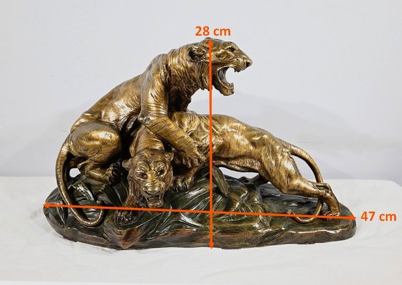 Bronze Combat de Tigres from E. Drouot, 1890s-RVK-1777907