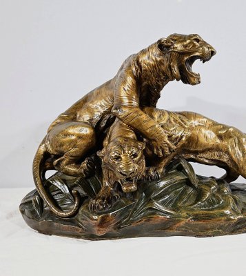 Bronze Combat de Tigres from E. Drouot, 1890s-RVK-1777907