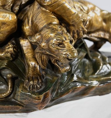 Bronze Combat de Tigres from E. Drouot, 1890s-RVK-1777907