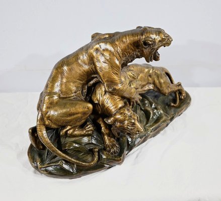 Bronze Combat de Tigres from E. Drouot, 1890s-RVK-1777907