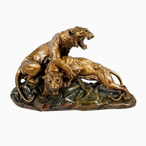 Bronze Combat de Tigres from E. Drouot, 1890s-RVK-1777907