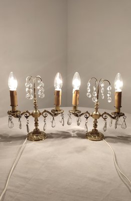 Bronze & Crystals Wall Lights, France, 1950s, Set of 2-RGF-1220729