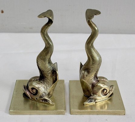 Bronze Dolphin Bookends, 19th Century, Set of 2-RVK-911157