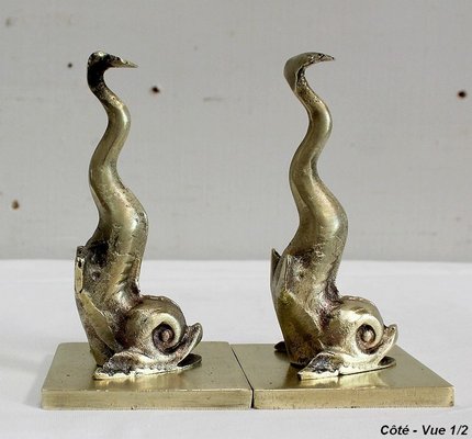 Bronze Dolphin Bookends, 19th Century, Set of 2-RVK-911157