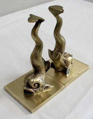 Bronze Dolphin Bookends, 19th Century, Set of 2-RVK-911157