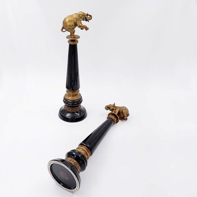 Bronze Elephants on Porcelain Columns with Bronze Borders by Wong Lee, Set of 2-JG-1785220