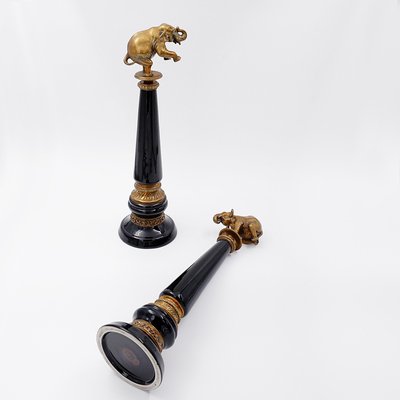 Bronze Elephants on Porcelain Columns with Bronze Borders by Wong Lee, Set of 2-NYF-2019212