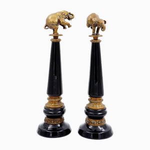 Bronze Elephants on Porcelain Columns with Bronze Borders by Wong Lee, Set of 2-NYF-2019212