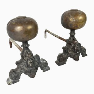 Bronze Fireplace Chimney Lighters, Italy, 1940s, Set of 2-YST-1793174