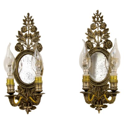 Bronze Floral Mirrored Wall Sconces, Set of 2-KEG-1086638