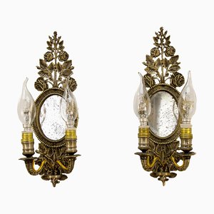 Bronze Floral Mirrored Wall Sconces, Set of 2-KEG-1086638