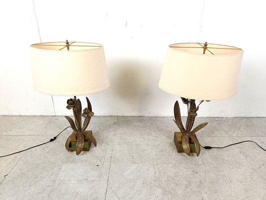 Bronze Flower Table Lamps, 1970s, Set of 2-IRH-1822747