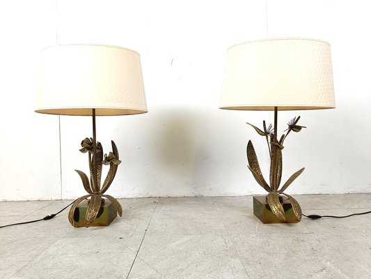 Bronze Flower Table Lamps, 1970s, Set of 2-IRH-1822747