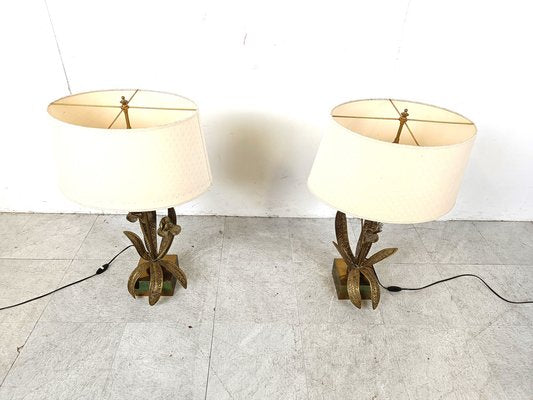 Bronze Flower Table Lamps, 1970s, Set of 2-IRH-1822747