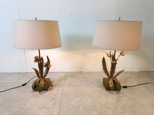 Bronze Flower Table Lamps, 1970s, Set of 2-IRH-1822747