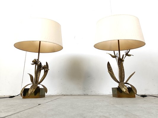 Bronze Flower Table Lamps, 1970s, Set of 2-IRH-1822747