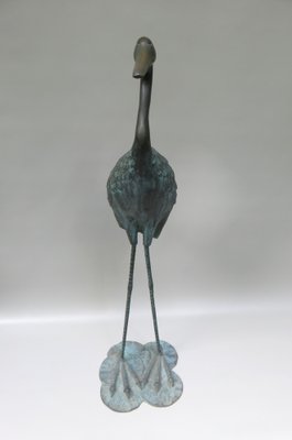 Bronze & Green Patinated Crane Sculptures, 1970s, Set of 2-EY-989533