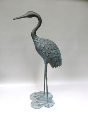 Bronze & Green Patinated Crane Sculptures, 1970s, Set of 2-EY-989533