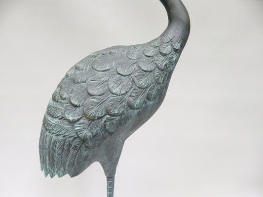 Bronze & Green Patinated Crane Sculptures, 1970s, Set of 2-EY-989533