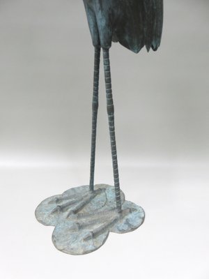 Bronze & Green Patinated Crane Sculptures, 1970s, Set of 2-EY-989533