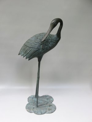 Bronze & Green Patinated Crane Sculptures, 1970s, Set of 2-EY-989533