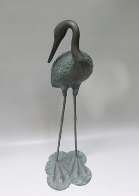 Bronze & Green Patinated Crane Sculptures, 1970s, Set of 2-EY-989533