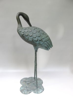 Bronze & Green Patinated Crane Sculptures, 1970s, Set of 2-EY-989533