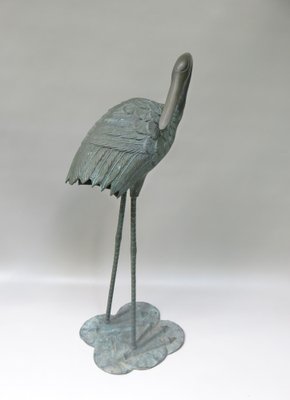 Bronze & Green Patinated Crane Sculptures, 1970s, Set of 2-EY-989533