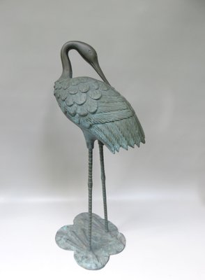 Bronze & Green Patinated Crane Sculptures, 1970s, Set of 2-EY-989533