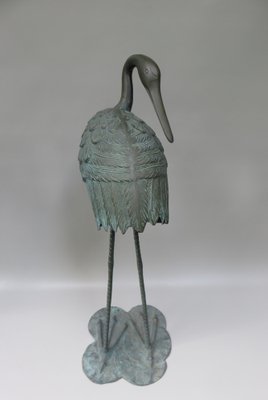 Bronze & Green Patinated Crane Sculptures, 1970s, Set of 2-EY-989533