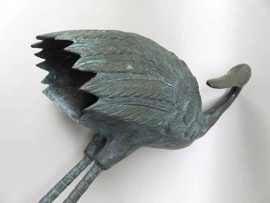 Bronze & Green Patinated Crane Sculptures, 1970s, Set of 2-EY-989533