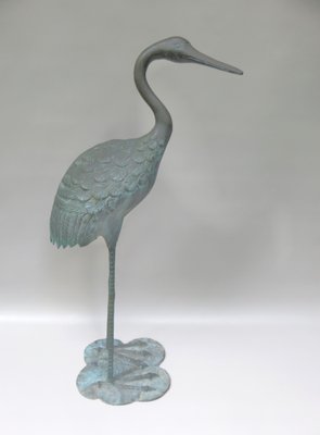 Bronze & Green Patinated Crane Sculptures, 1970s, Set of 2-EY-989533