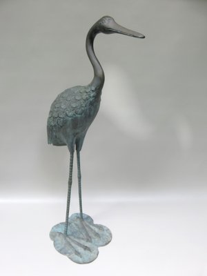 Bronze & Green Patinated Crane Sculptures, 1970s, Set of 2-EY-989533