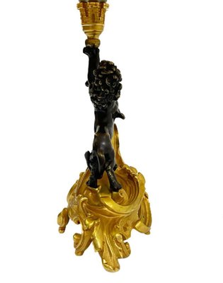 Bronze Lamp with Curled Leaf Gilded Base and Standing Lion-UCH-1226403