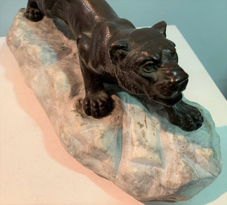 Bronze Lioness on Stone, 1930s-IKW-801003