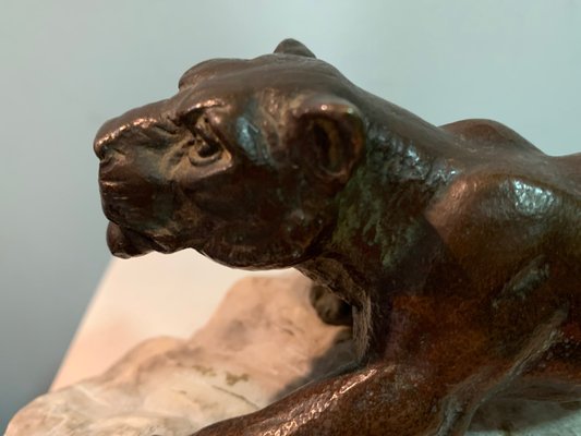 Bronze Lioness on Stone, 1930s-IKW-801003