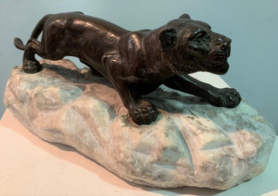 Bronze Lioness on Stone, 1930s-IKW-801003