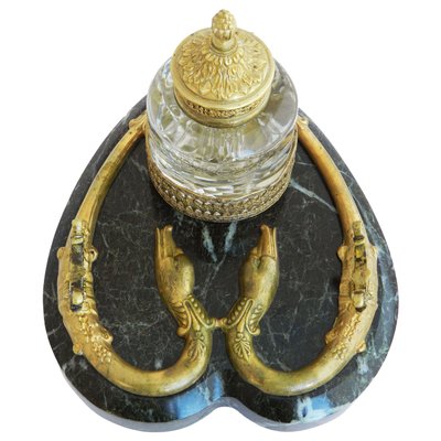 Bronze & Marble Serpent Inkstand, France, 1880s-ARU-1073195