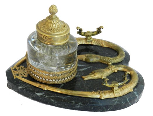 Bronze & Marble Serpent Inkstand, France, 1880s-ARU-1073195