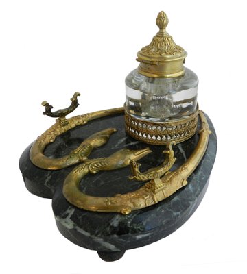 Bronze & Marble Serpent Inkstand, France, 1880s-ARU-1073195