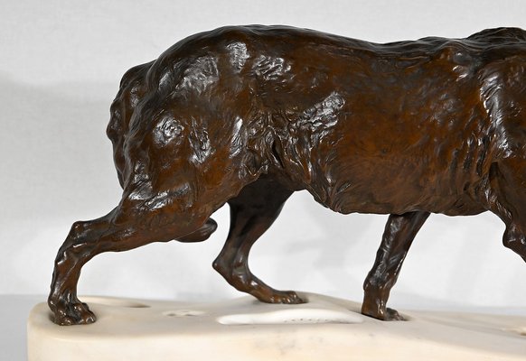 Bronze & Marble Wolf Walking in the Snow from Valton, 1800s-RVK-1406305