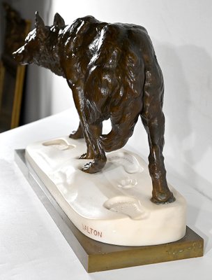 Bronze & Marble Wolf Walking in the Snow from Valton, 1800s-RVK-1406305