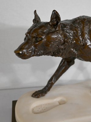 Bronze & Marble Wolf Walking in the Snow from Valton, 1800s-RVK-1406305