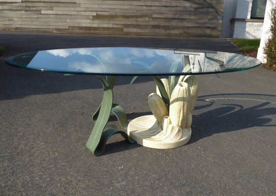 Bronze & Resin Organic Anemone Plant Coffee Table with Glass Top, 1970s-AWL-913001