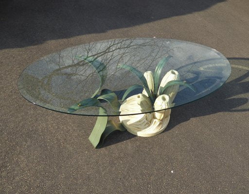 Bronze & Resin Organic Anemone Plant Coffee Table with Glass Top, 1970s-AWL-913001