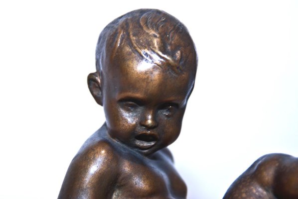 Bronze Sculpture of Child with Teddy Bear and Grasshopper by Pietro Piraino, 1940s-ZCI-751897